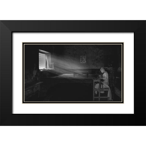 Reading Time Black Modern Wood Framed Art Print with Double Matting by Zeng, Jiahong