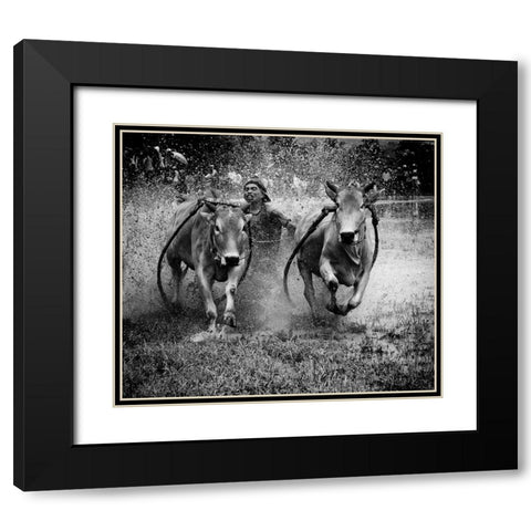 The Bulls Racing Black Modern Wood Framed Art Print with Double Matting by Yuk Kong, John