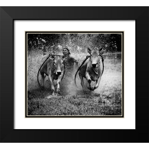 The Bulls Racing Black Modern Wood Framed Art Print with Double Matting by Yuk Kong, John