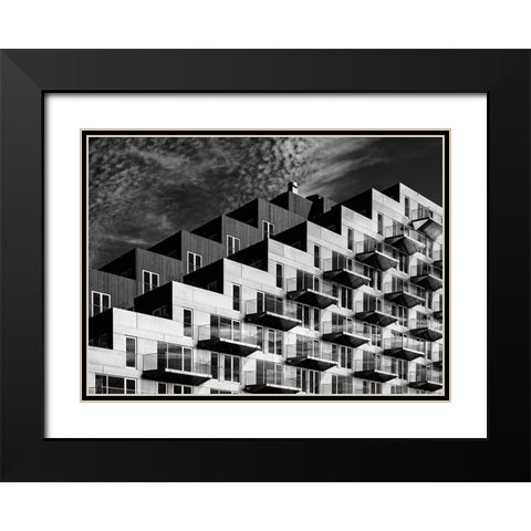 Blocks Black Modern Wood Framed Art Print with Double Matting by Koer, Jaap