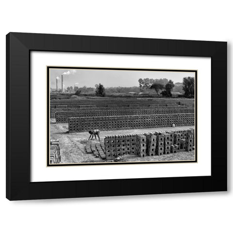 Working Alone In Brick Field Black Modern Wood Framed Art Print with Double Matting by Das, Avishek