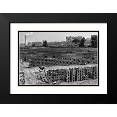 Working Alone In Brick Field Black Modern Wood Framed Art Print with Double Matting by Das, Avishek