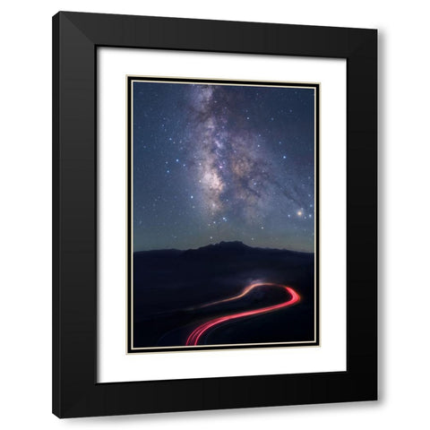 Misty Night Black Modern Wood Framed Art Print with Double Matting by Hu, Ke