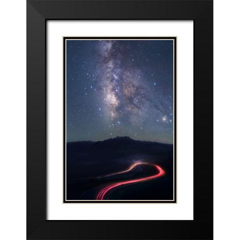 Misty Night Black Modern Wood Framed Art Print with Double Matting by Hu, Ke