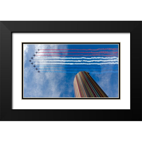 Multi-Coloured Lines Black Modern Wood Framed Art Print with Double Matting by Aloy, Jean-Marc