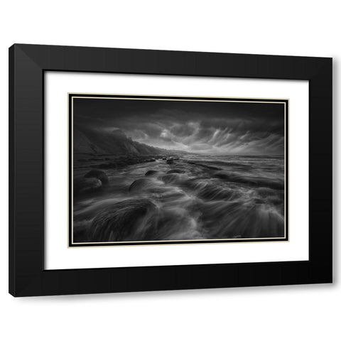 Bowling Ball Beach Black Modern Wood Framed Art Print with Double Matting by Deng, Larry