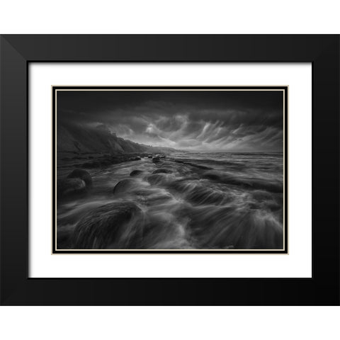 Bowling Ball Beach Black Modern Wood Framed Art Print with Double Matting by Deng, Larry