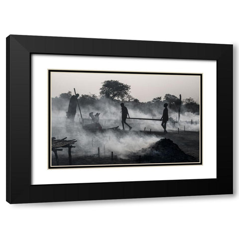 Life In A Mundari Cattle Camp - South Sudan Black Modern Wood Framed Art Print with Double Matting by Inazio Kuesta, Joxe