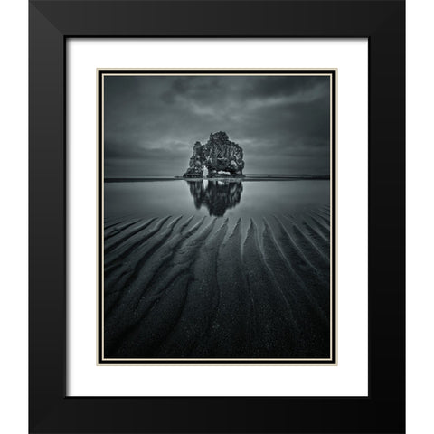 Hvitserkur Black Modern Wood Framed Art Print with Double Matting by Guo, David