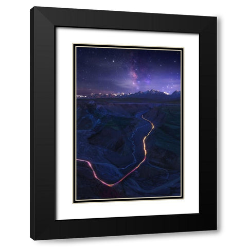Connect World Black Modern Wood Framed Art Print with Double Matting by Selions
