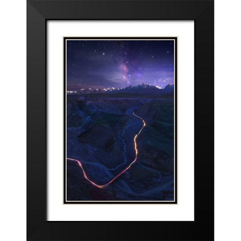 Connect World Black Modern Wood Framed Art Print with Double Matting by Selions