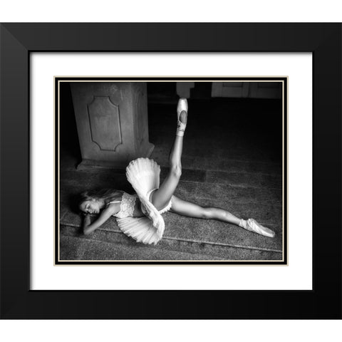 Ballerina Lying On The Stairs Bw Black Modern Wood Framed Art Print with Double Matting by Nanev, Vasil