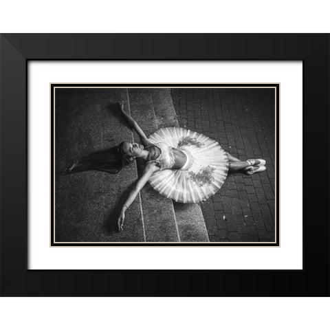 Ballerina Lying On The Stairs 2 Bw Black Modern Wood Framed Art Print with Double Matting by Nanev, Vasil
