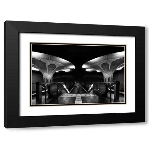 Mushroom Station Black Modern Wood Framed Art Print with Double Matting by Weber, Roland