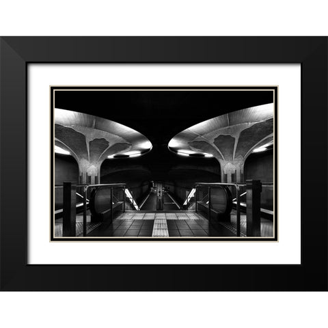 Mushroom Station Black Modern Wood Framed Art Print with Double Matting by Weber, Roland