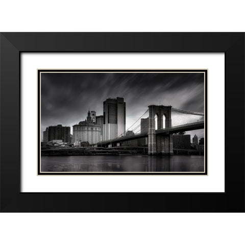 Brooklyn Bridge - Nyc Black Modern Wood Framed Art Print with Double Matting by W., Catherine