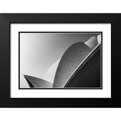 Lotus Temple .. The Grey Scale Black Modern Wood Framed Art Print with Double Matting by Chawla, Shobhit