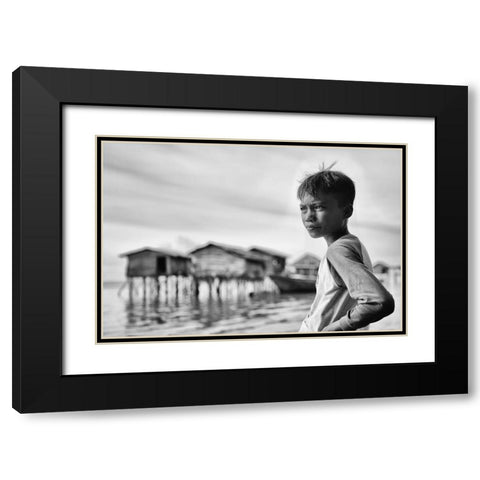 Looking Out To Sea Black Modern Wood Framed Art Print with Double Matting by Long, Kieron