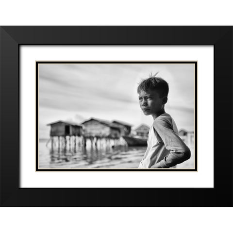 Looking Out To Sea Black Modern Wood Framed Art Print with Double Matting by Long, Kieron