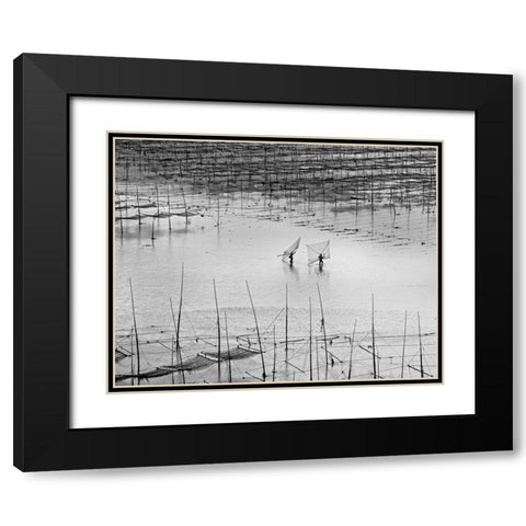 Catching Small Shrimp 2 Black Modern Wood Framed Art Print with Double Matting by Muliani Hartojo, Angela