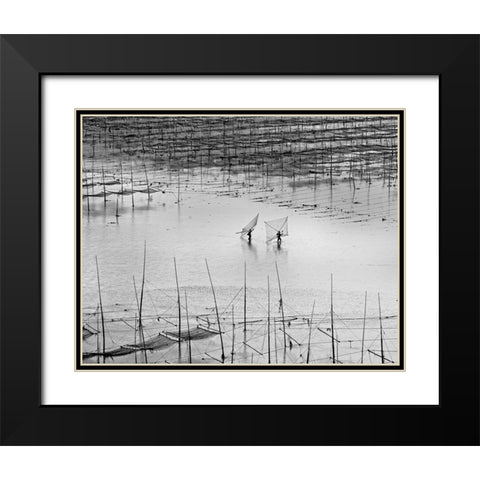 Catching Small Shrimp 2 Black Modern Wood Framed Art Print with Double Matting by Muliani Hartojo, Angela