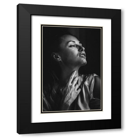 Touching Neck Black Modern Wood Framed Art Print with Double Matting by Yamamoto, Eiji