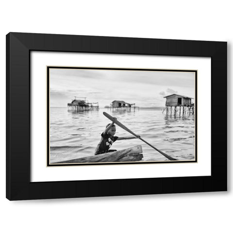 Paddle Power Black Modern Wood Framed Art Print with Double Matting by Long, Kieron