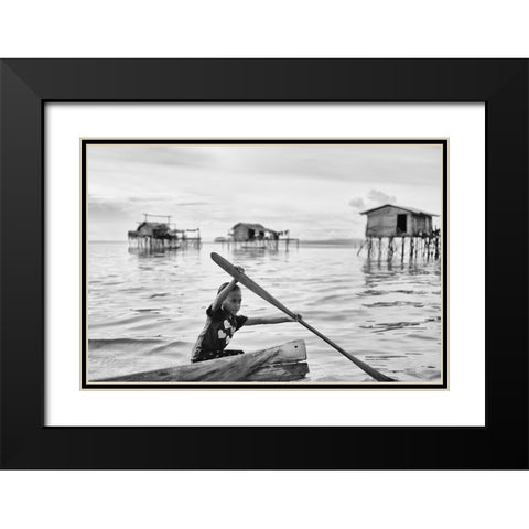 Paddle Power Black Modern Wood Framed Art Print with Double Matting by Long, Kieron