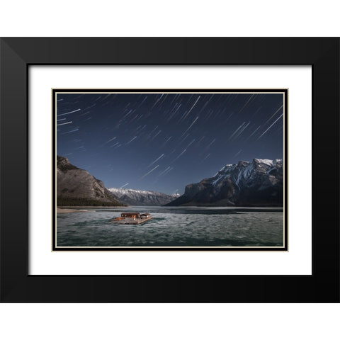 Lake Minnewanka Black Modern Wood Framed Art Print with Double Matting by Schaarschmidt, Christoph