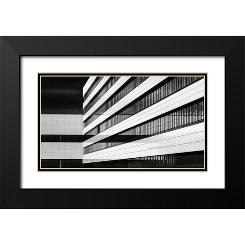 Industrial FaAsade | Receding Lines Black Modern Wood Framed Art Print with Double Matting by Ruckert, Stephan