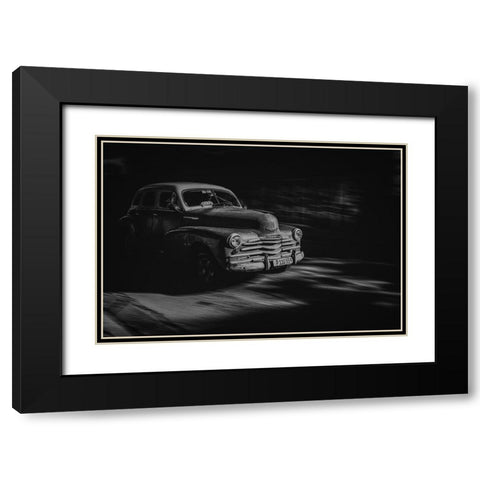 Havana Street Black Modern Wood Framed Art Print with Double Matting by Morishige, Koji