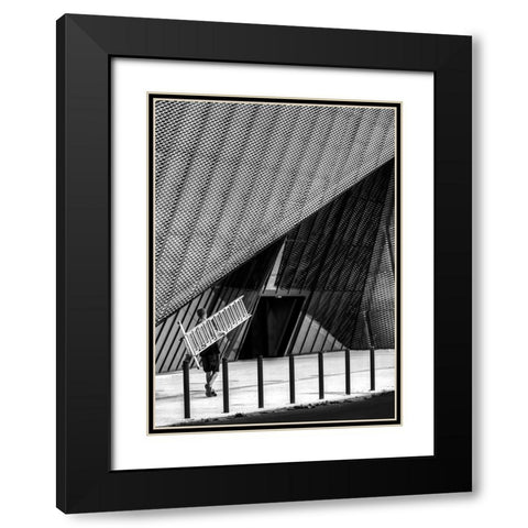 Man With A Ladder. Black Modern Wood Framed Art Print with Double Matting by Niemiec, Anna