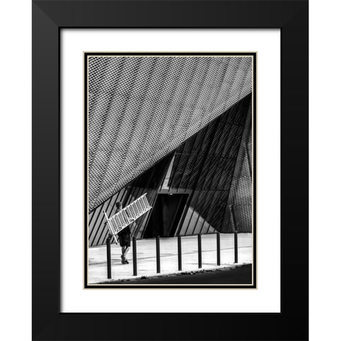 Man With A Ladder. Black Modern Wood Framed Art Print with Double Matting by Niemiec, Anna