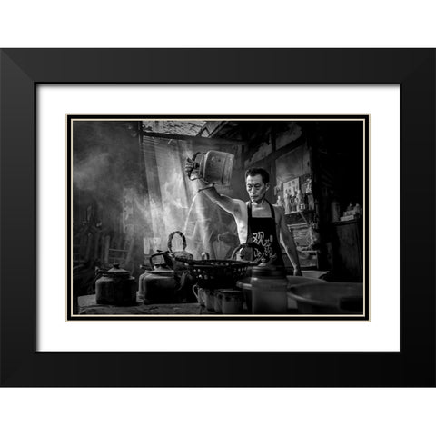 The Teahouse Black Modern Wood Framed Art Print with Double Matting by Yu Wu, Irene