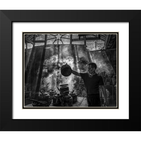 The Old Teahouse Black Modern Wood Framed Art Print with Double Matting by Yu Wu, Irene