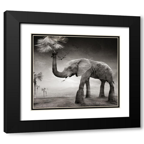 The story of elephants Black Modern Wood Framed Art Print with Double Matting by XibiaoHuang