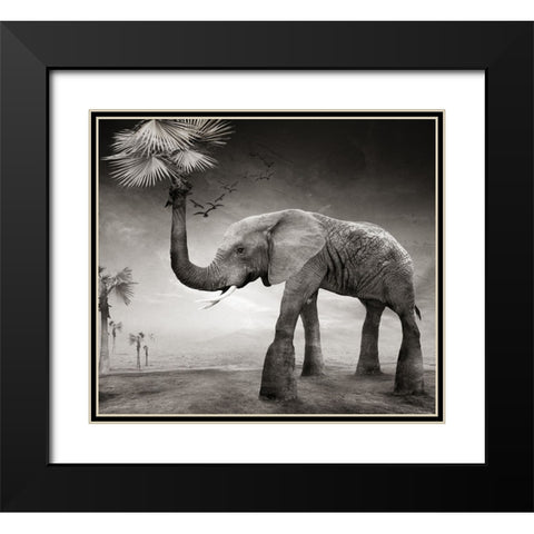 The story of elephants Black Modern Wood Framed Art Print with Double Matting by XibiaoHuang