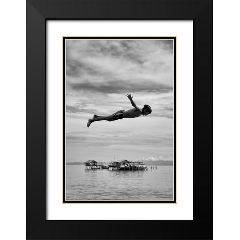 In Mid-Air Black Modern Wood Framed Art Print with Double Matting by Long, Kieron