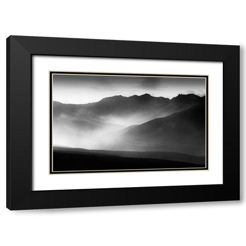 A Mountain Morning Black Modern Wood Framed Art Print with Double Matting by He, Mike