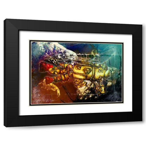 Sputnik at asteroids Black Modern Wood Framed Art Print with Double Matting by Kulik, Rafal