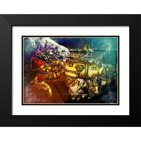 Sputnik at asteroids Black Modern Wood Framed Art Print with Double Matting by Kulik, Rafal