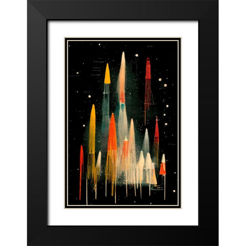 Rockets Black Modern Wood Framed Art Print with Double Matting by Treechild