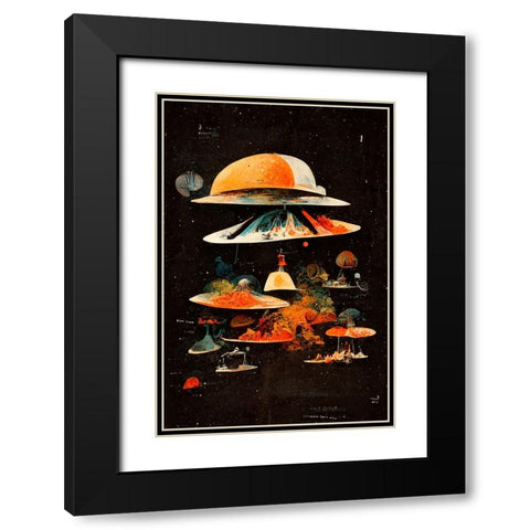 Flying Saucers Black Modern Wood Framed Art Print with Double Matting by Treechild