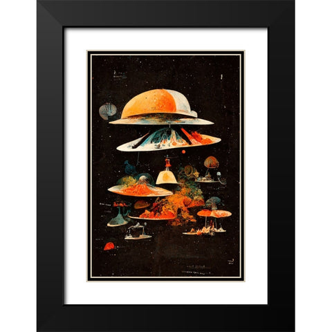 Flying Saucers Black Modern Wood Framed Art Print with Double Matting by Treechild