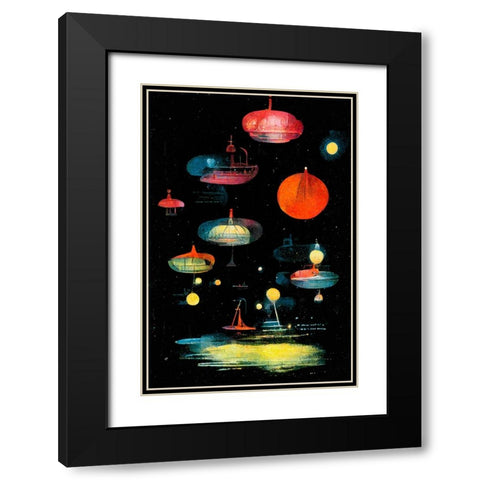 Lanterns Black Modern Wood Framed Art Print with Double Matting by Treechild