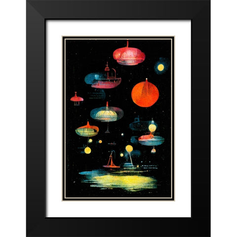 Lanterns Black Modern Wood Framed Art Print with Double Matting by Treechild