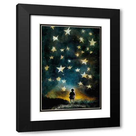 Look To The Stars Black Modern Wood Framed Art Print with Double Matting by Treechild
