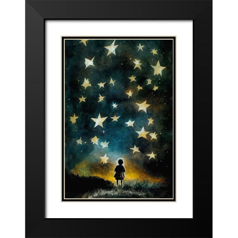 Look To The Stars Black Modern Wood Framed Art Print with Double Matting by Treechild
