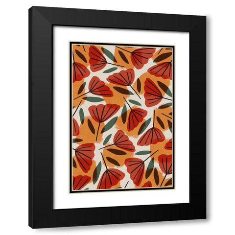 Tulip Pattern Black Modern Wood Framed Art Print with Double Matting by Treechild