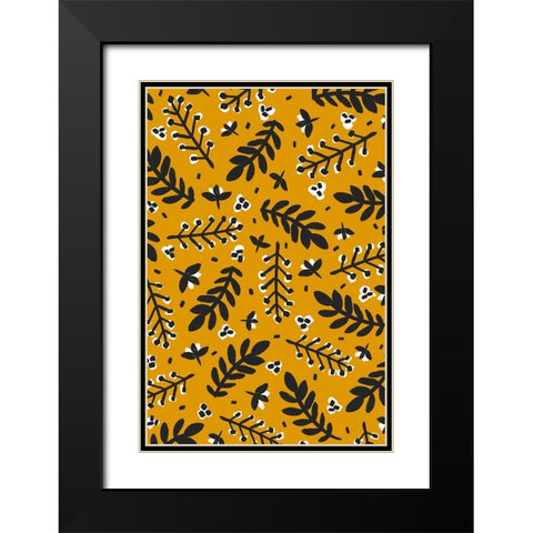 Branches And Berries (Yellow) Black Modern Wood Framed Art Print with Double Matting by Treechild